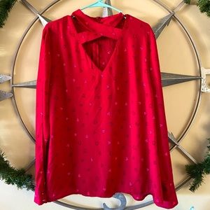 Red with Pink Heart Pattern Long Sleeve Shirt